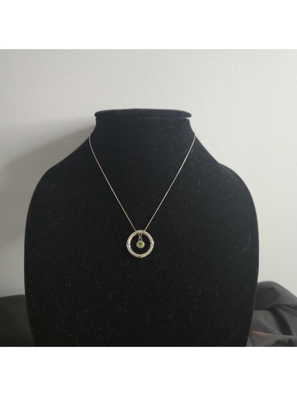 Sterling Silver Bamboo Style Ring Pendant Peridot Dangle Stone Adjustable 18"